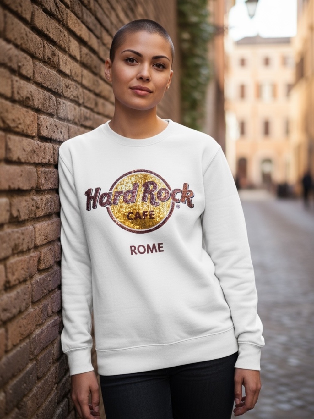 Hard Rock Cafe Rome White Logo Crewneck Sweatshirt size small NWT